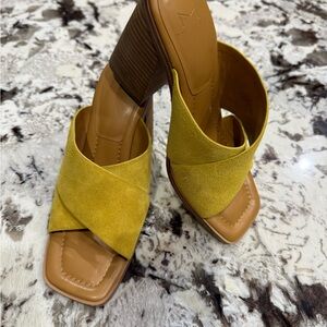 Marc Fisher. Strike The Pose       Mustard  Block Suede Heels
